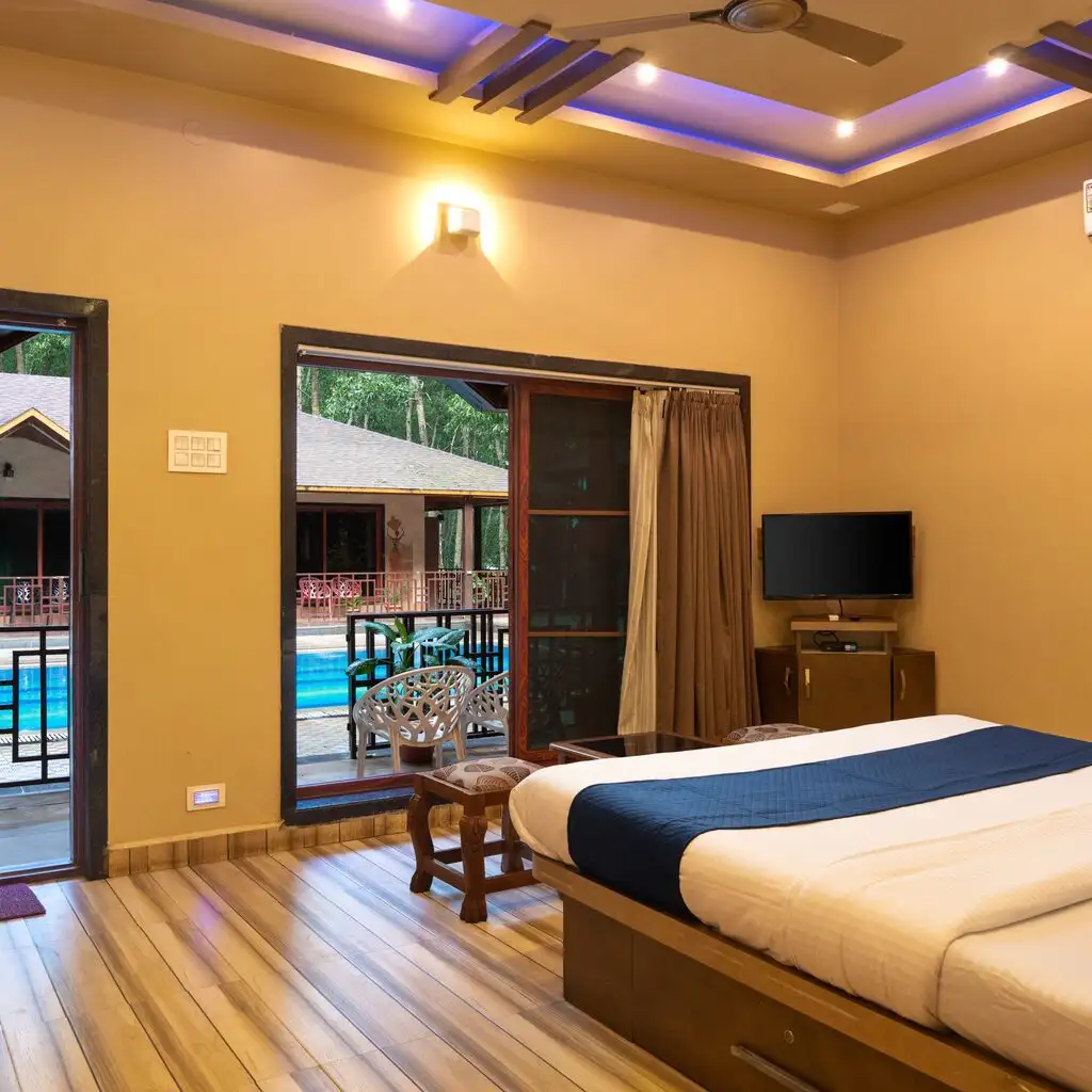 Aerial view showcasing the 12-acre property of Dew Drops Jungle Resort